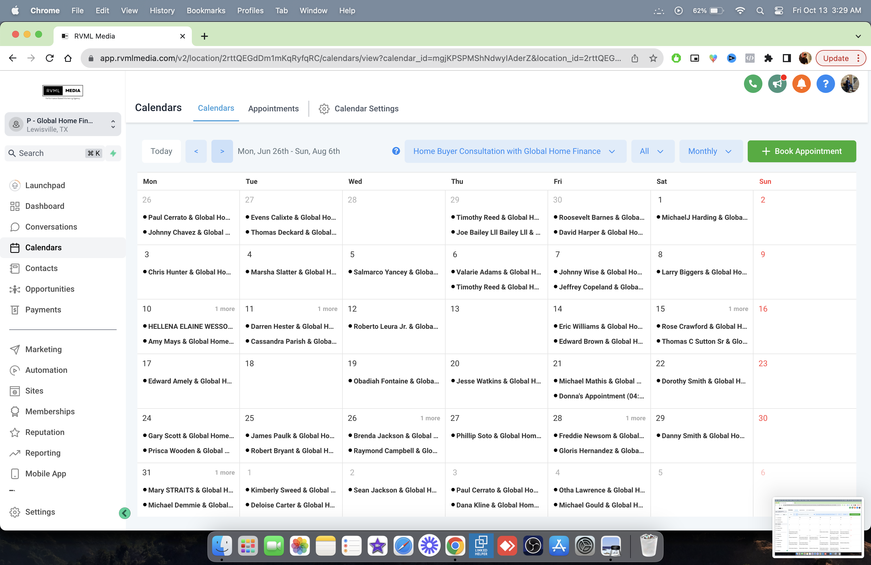 Booked appointments calendar from July 2023