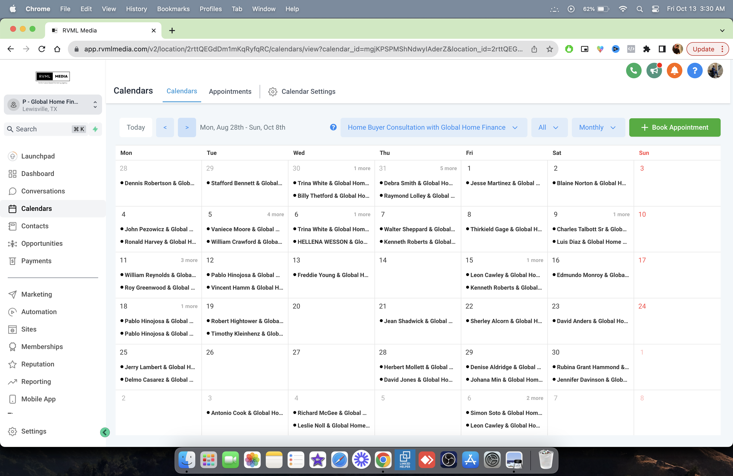 Booked appointments calendar from September 2023